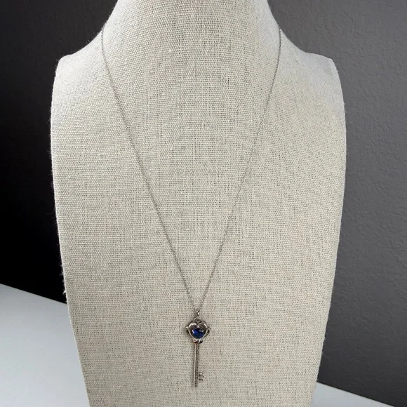 Macys Womens Sterling Silver 10K Gold Lab Grown Garnet Diamond Key Pendant - Picture 2 of 8